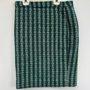 J Crew Number Two Pencil Skirt in Emerald Tweed